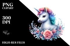 Detailed Vibrant Watercolor Baby Unicorn PNG Product Image 2
