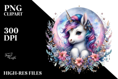 Detailed Vibrant Watercolor Baby Unicorn PNG Product Image 2