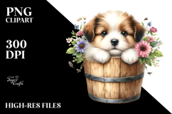 Watercolor Cute Baby Dog in Bucket PNG Product Image 2