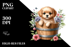 Watercolor Cute Baby Dog in Bucket PNG Product Image 2
