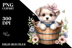 Watercolor Cute Baby Dog in Bucket PNG Product Image 2