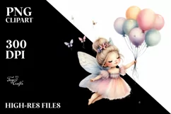 Cute Boho Fairy Floating with Balloons | Clipart Product Image 1