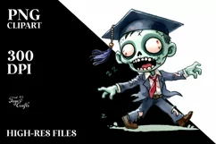 Simple Funny Zombie Halloween Clipart PNG Product Image 1