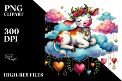 Colorful Watercolor Digital Painting with Adorned Cow PNG Product Image 2