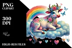 Colorful Watercolor Digital Painting with Adorned Cow PNG Product Image 2