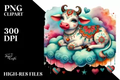Colorful Watercolor Digital Painting with Adorned Cow PNG Product Image 2