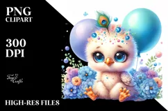 Colorful Baby Peacock Sitting on Balloons | Clipart Product Image 3