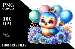 Colorful Baby Peacock Sitting on Balloons | Clipart Product Image 2
