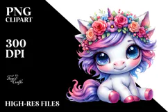 Cute Vibrant Baby Unicorn PNG Product Image 2