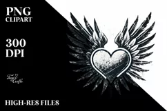 Distressed Heart with Wings PNG Product Image 2