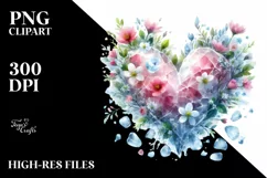 Icy Spring Flower Heart Watercolor PNG Product Image 2