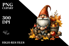 Detailed Whimsical Watercolor Autumn Gnome PNG Product Image 2
