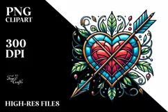 Tattoo Style Stained Heart with Arrow, Transparent PNG Product Image 2