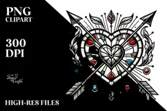 Stained Heart with Arrow Tattoo Style PNG Product Image 2
