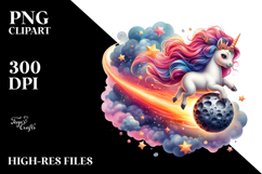 Colorful Baby Unicorn Riding a Comet PNG Product Image 2