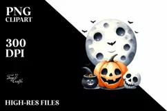 Funny Halloween Clipart with Full Moon PNG Product Image 1