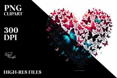 Digital Heart with Butterflies Silhouettes PNG Product Image 2