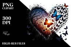 Digital Heart with Butterflies Silhouettes PNG Product Image 2