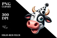 Goofy Holstein Cow with Party Hat PNG Product Image 2