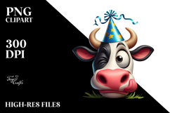 Goofy Holstein Cow with Party Hat PNG Product Image 2