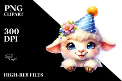 Smiling Baby Lamb with Party Hat PNG Product Image 2
