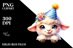Smiling Baby Lamb with Party Hat PNG Product Image 2
