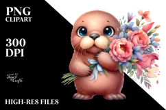 Cute Funny Baby Walrus Standing with Flower Bouquet | Product Image 2