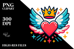Simple Paintbrush Style Heart with Wings, PNG Product Image 2