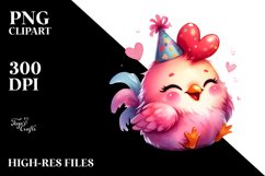 Watercolor Pink-ish Smiling Cute Rooster Cuddling Party Hat Product Image 2