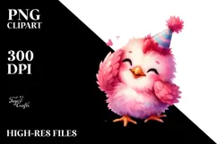 Watercolor Pink-ish Smiling Cute Rooster Cuddling Party Hat Product Image 2