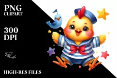 Colorful Watercolor Funny Chicken Sailor Suit | Sublimation Product Image 3
