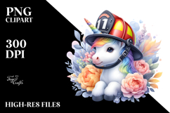 Colorful Baby Unicorn with Firefighter's Helmet PNG Product Image 2