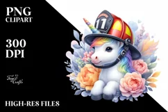 Colorful Baby Unicorn with Firefighter's Helmet PNG Product Image 3