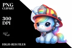 Colorful Baby Unicorn with Firefighter's Helmet PNG Product Image 1