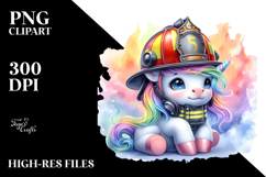 Colorful Baby Unicorn with Firefighter's Helmet PNG Product Image 2