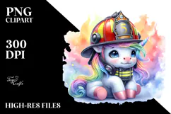 Colorful Baby Unicorn with Firefighter's Helmet PNG Product Image 2