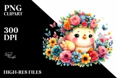 Cute Cartoon-Style Chicken Sitting on Flower | Clipart Product Image 3