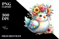Cute Cartoon-Style Chicken Sitting on Flower | Clipart Product Image 1