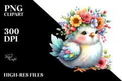 Cute Cartoon-Style Chicken Sitting on Flower | Clipart Product Image 2