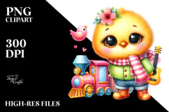 Colorful Baby Chicken with Spring Clothes PNG Product Image 2
