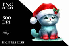 Christmas Cat Sitting with Santa Hat PNG Product Image 1