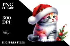 Vibrant Cat with Santa Hat, High-Res PNG Product Image 1