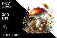 Detailed Mushroom Watercolor Splash PNG Product Image 1