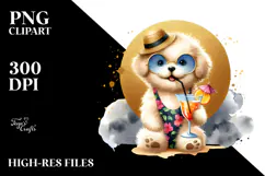Puppy with Beachwear Drinking Cocktail PNG Product Image 2