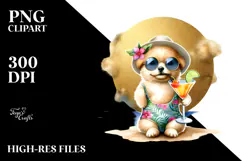 Puppy with Beachwear Drinking Cocktail PNG Product Image 2