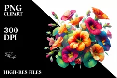 Vibrant Watercolor Buquet with Nasturtium | Clipart Product Image 3