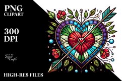 Stained Heart with Arrow Retro Style PNG Product Image 2