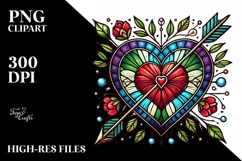 Stained Heart with Arrow Retro Style PNG Product Image 2