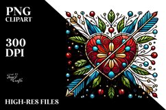 Stained Heart with Arrow Retro Style PNG Product Image 2