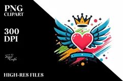 Colorful Heart with Wings and Crown, Transparent PNG Product Image 2